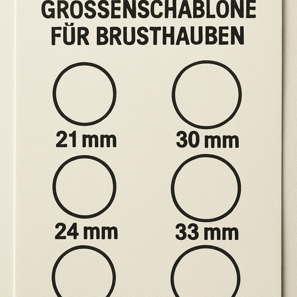 Nahaufnahme einer Größenschablone für Brusthauben