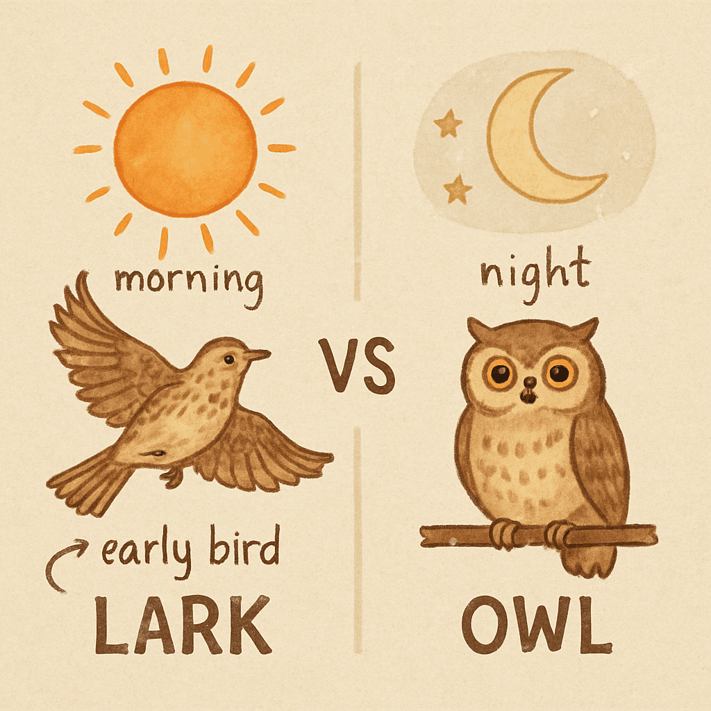 A lovingly designed infographic comparing a lark with a sun and an owl with a moon.