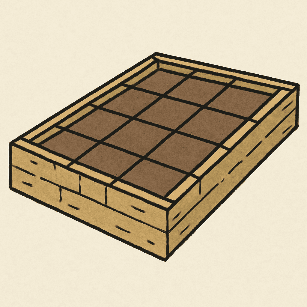 Simple diagram of a raised bed divided into small planting zones.